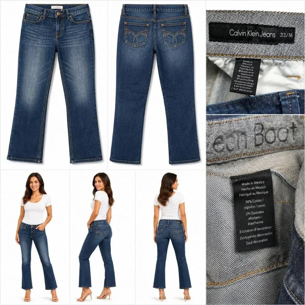 Calvin Klein Bootcut Jeans Womens 33/16 Dark Wash